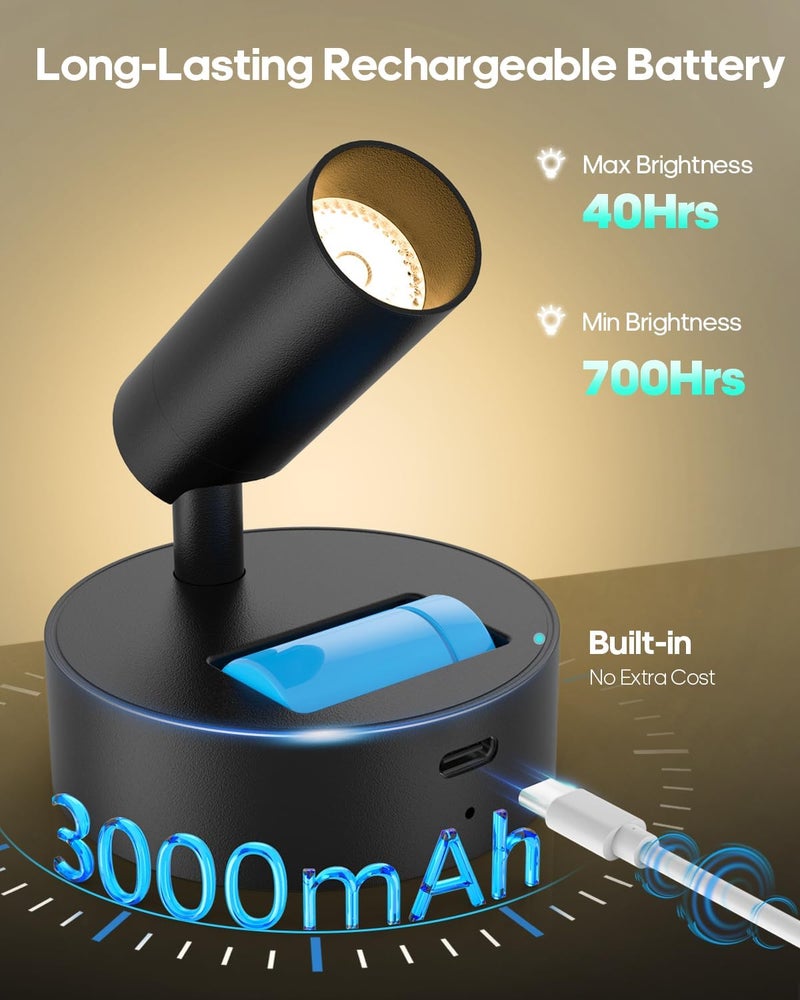 GOODEA Spotlights Indoor with Remote, 3000mAh Rechargeable Battery Plant Spotlight Indoor, Wireless Uplighting with 3 Colors & Dimmable, LED Picture Light for Painting, Artwork Accent Lighting(4 Pack) - Image 3